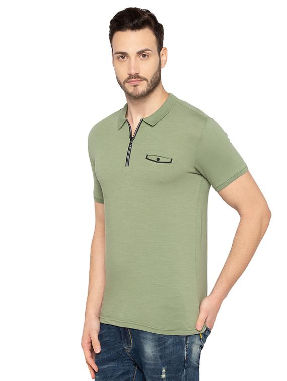green cotton collared t-shirt - 15480473 -  Standard Image - 1