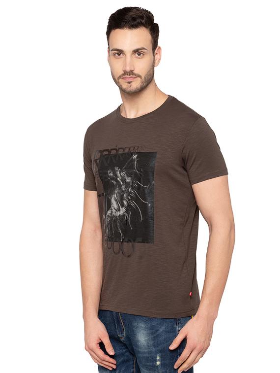 brown cotton chest print t-shirt - 15480492 -  Standard Image - 1