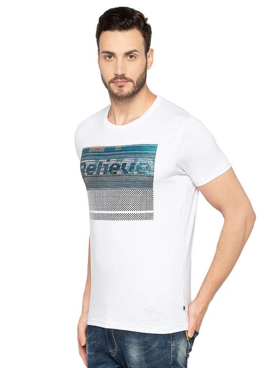 white cotton chest print t-shirt - 15480499 -  Standard Image - 1