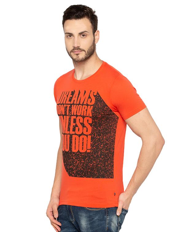 orange cotton front print t-shirt - 15480501 -  Standard Image - 1