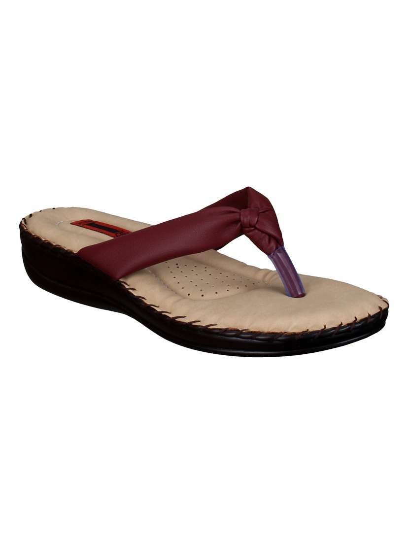 maroon toe separator sandals