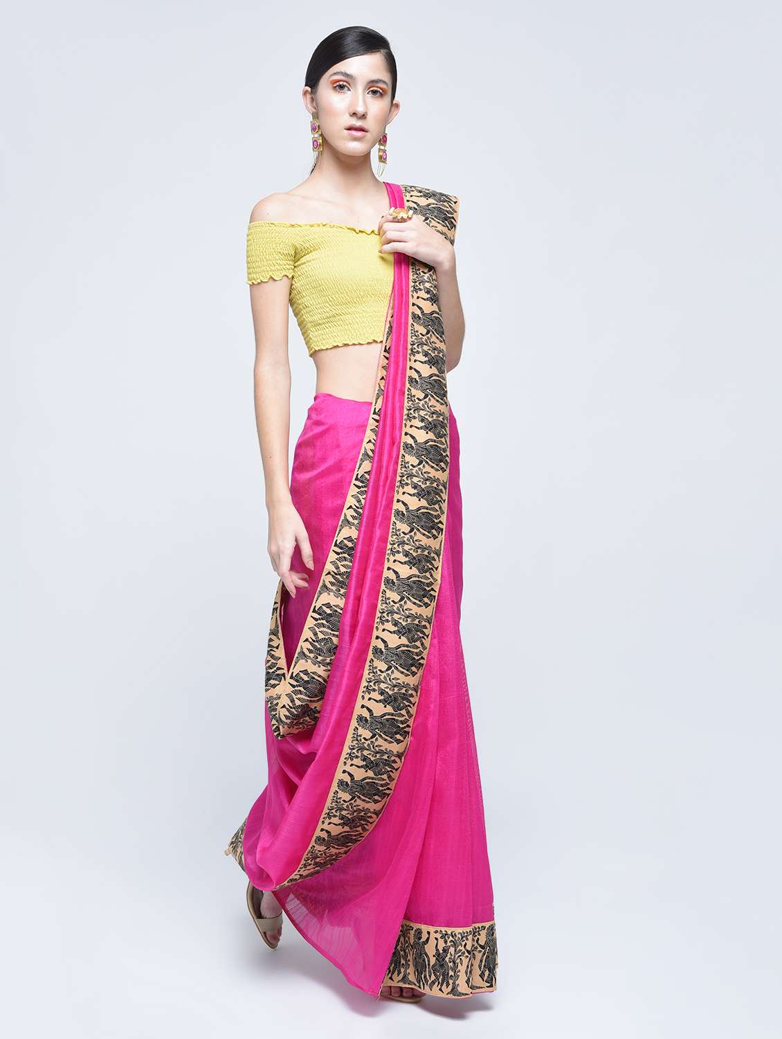 kalamkari printed border bhagalpuri saree with blouse