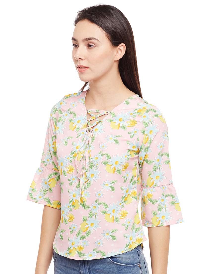 floral criss cross lace up top - 15482706 - Standard Image - 1