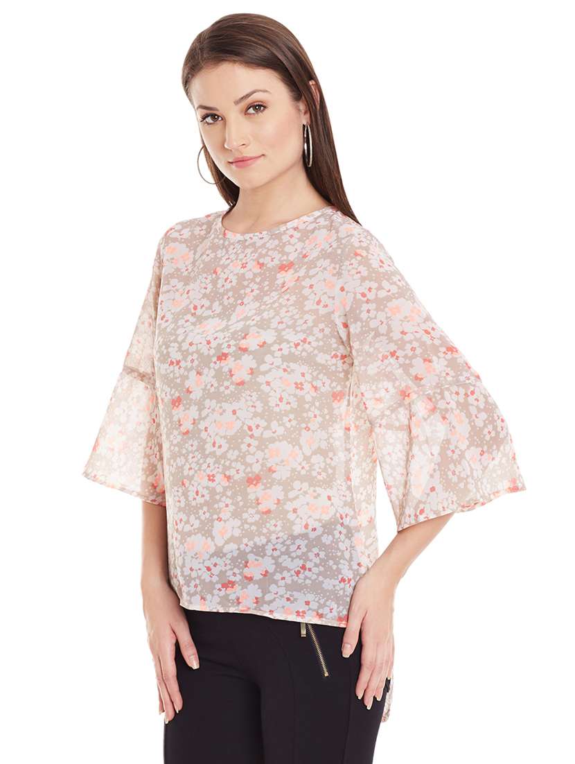 flare sleeved printed high low top - 15482725 - Standard Image - 1