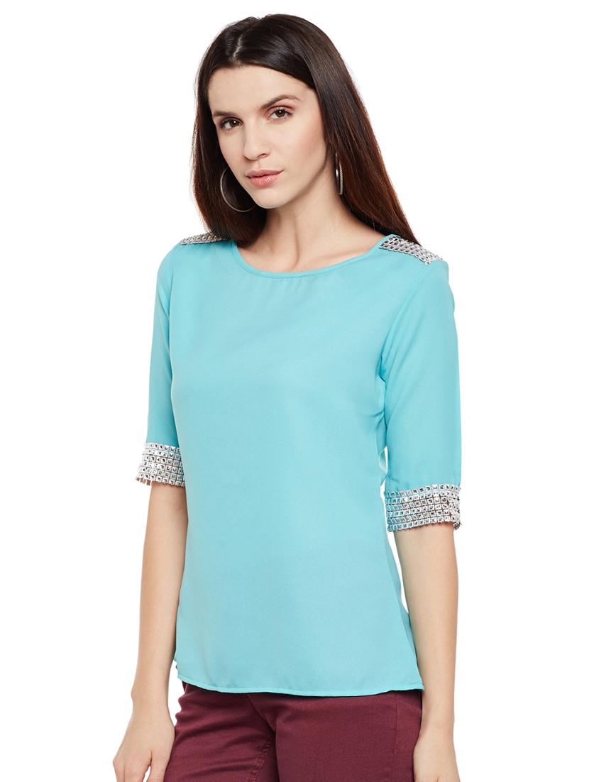 maya blue embellished lace detail top - 15482726 -  Standard Image - 1