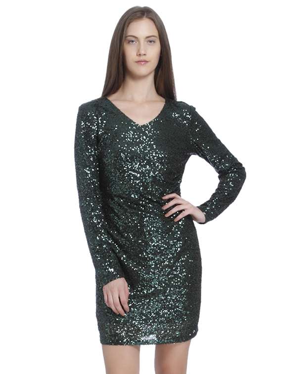 long sleeved shimmery sheath dress