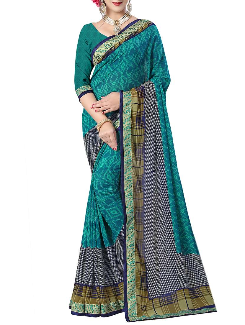 women's tie & dye turquoise colored saree with blouse - 15484568 - Zoom Image - 0