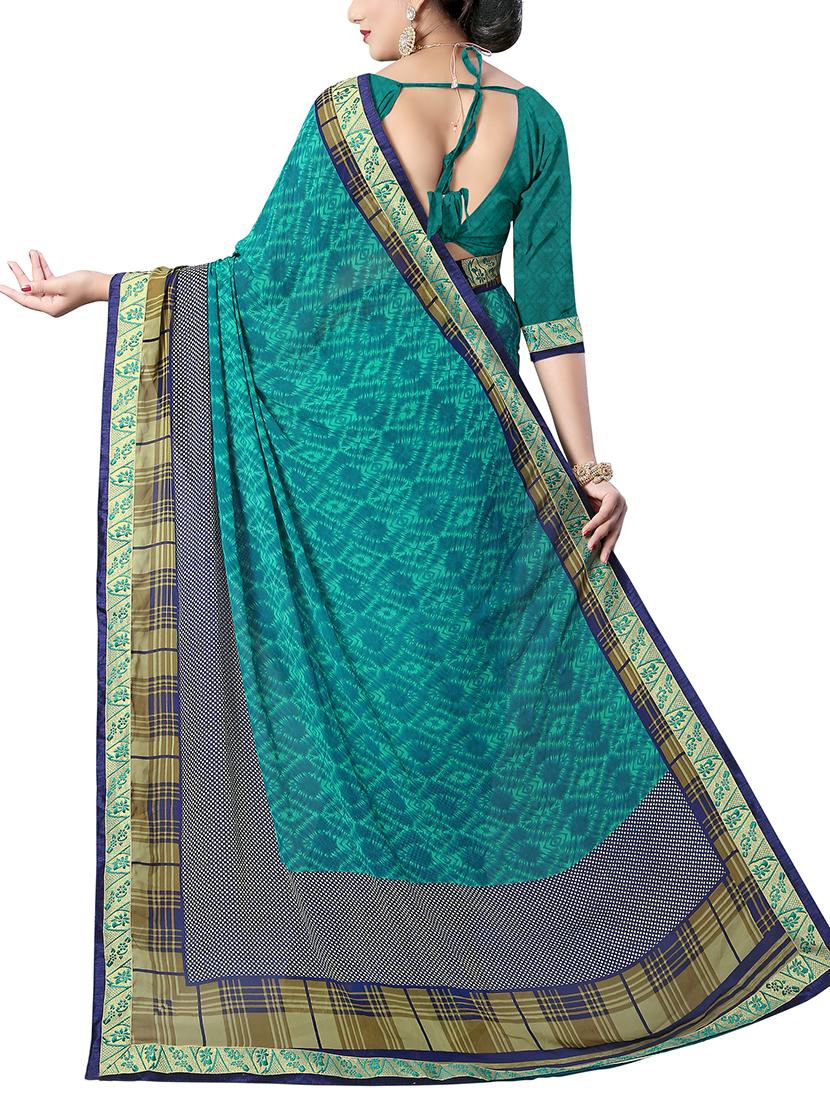 women's tie & dye turquoise colored saree with blouse - 15484568 - Standard Image - 1