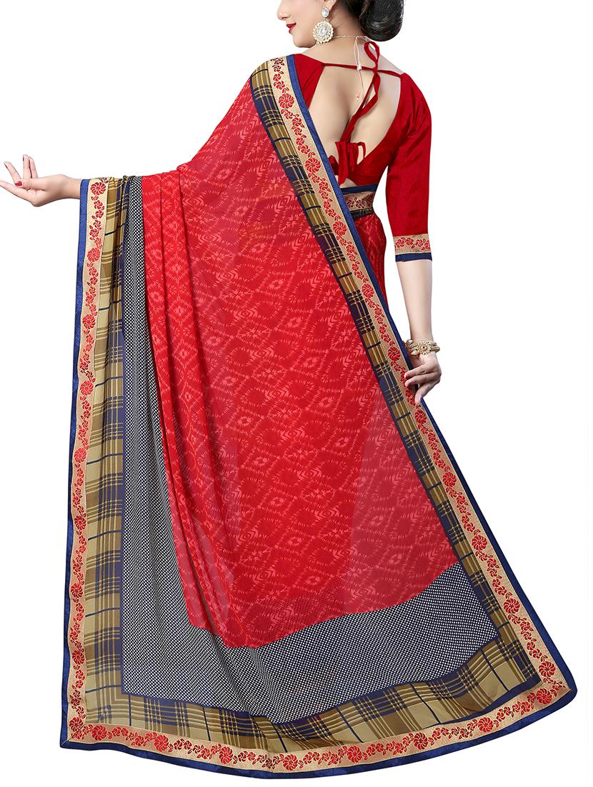 women's tie & dye red colored saree with blouse - 15484570 - Standard Image - 1