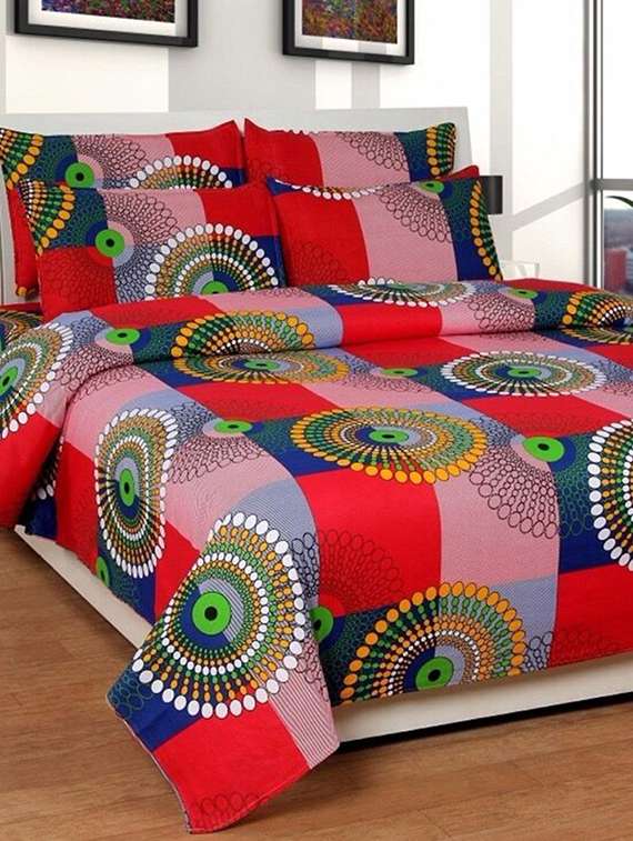 poly cotton 130 tc double bedsheet with 2 pillow covers