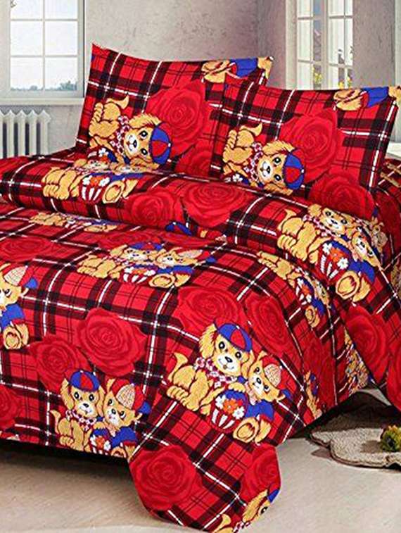 poly cotton 130 tc double bedsheet with 2 pillow covers