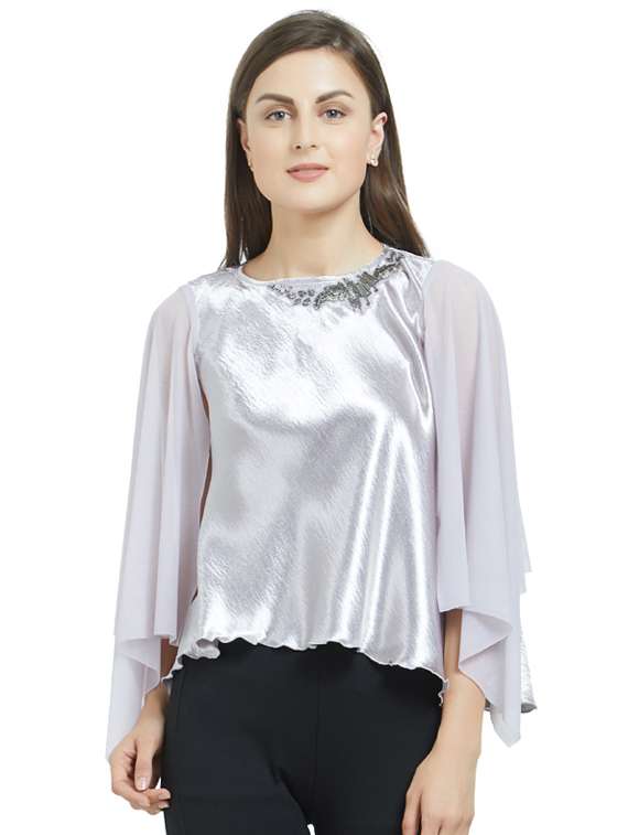 metallic embellished cape top