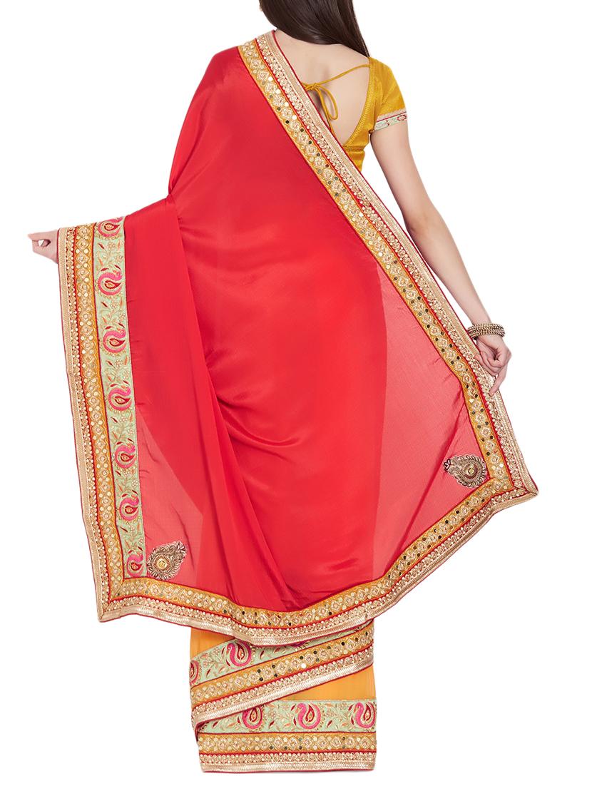mirror bordered half and half saree with blouse - 15485305 - Standard Image - 1