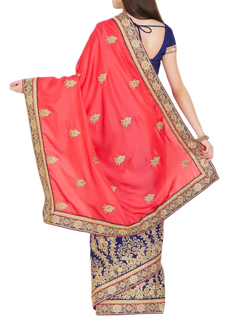 zari embroidered half and half saree with blouse - 15485309 - Standard Image - 1
