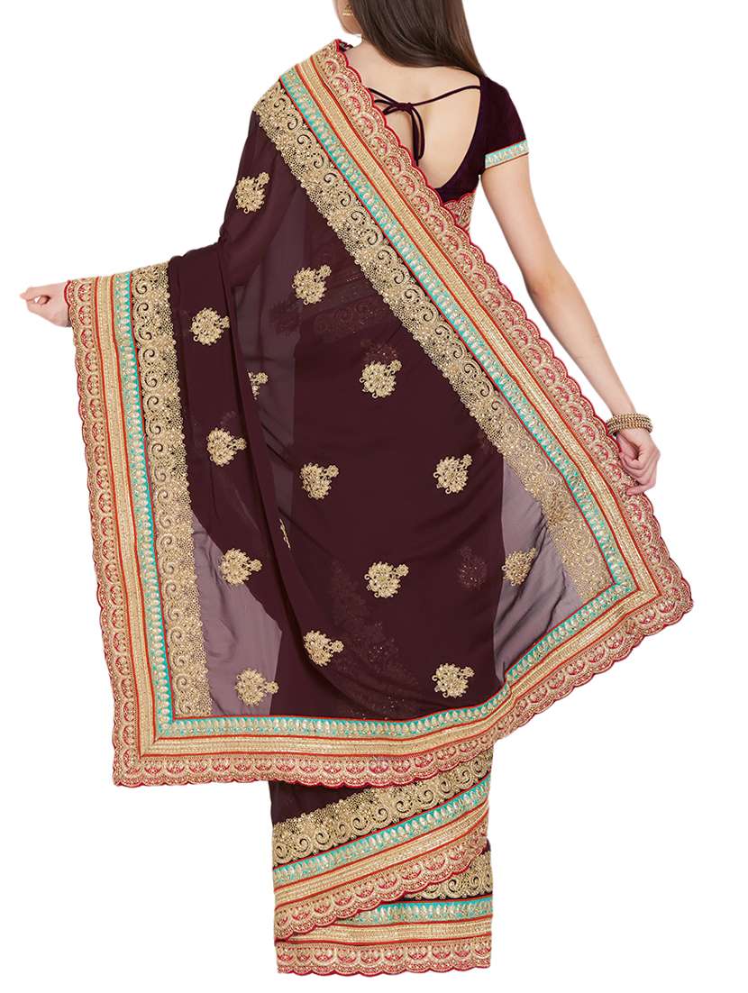 zari embroidered saree with blouse - 15485315 -  Standard Image - 1