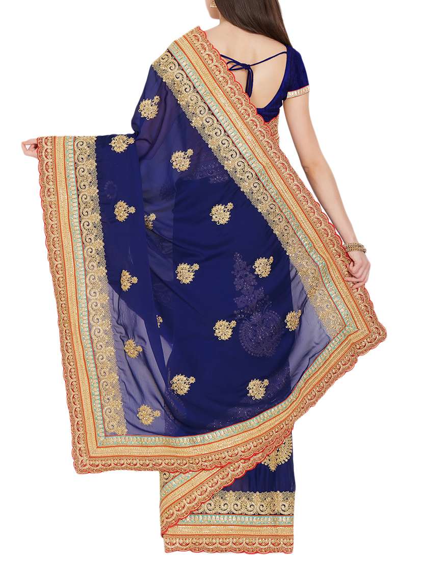 zari embroidered saree with blouse - 15485316 -  Standard Image - 1