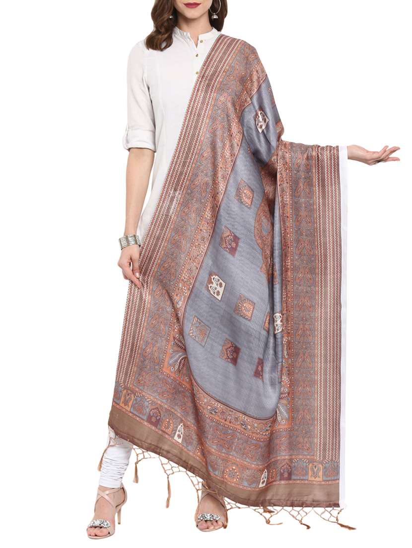 grey printed dupatta