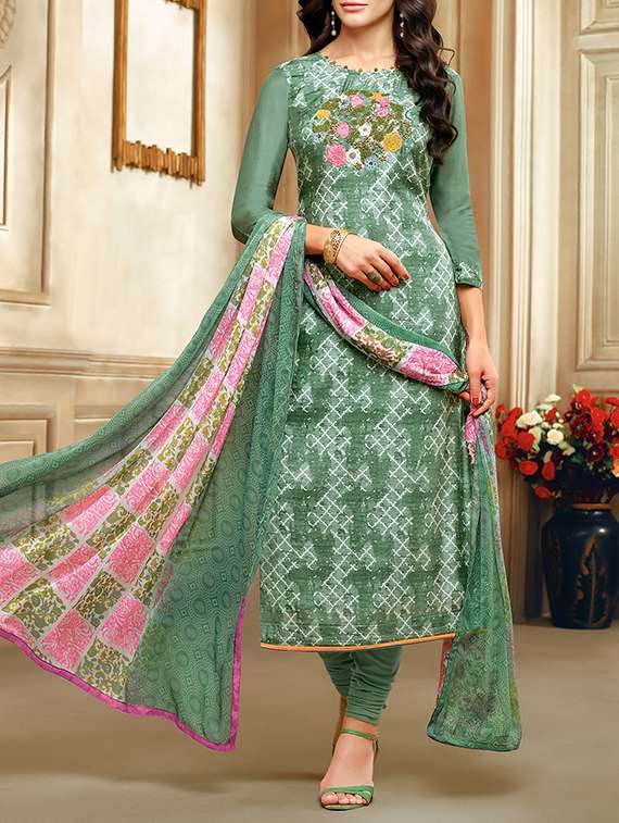 embroidered unstitched churidaar suit