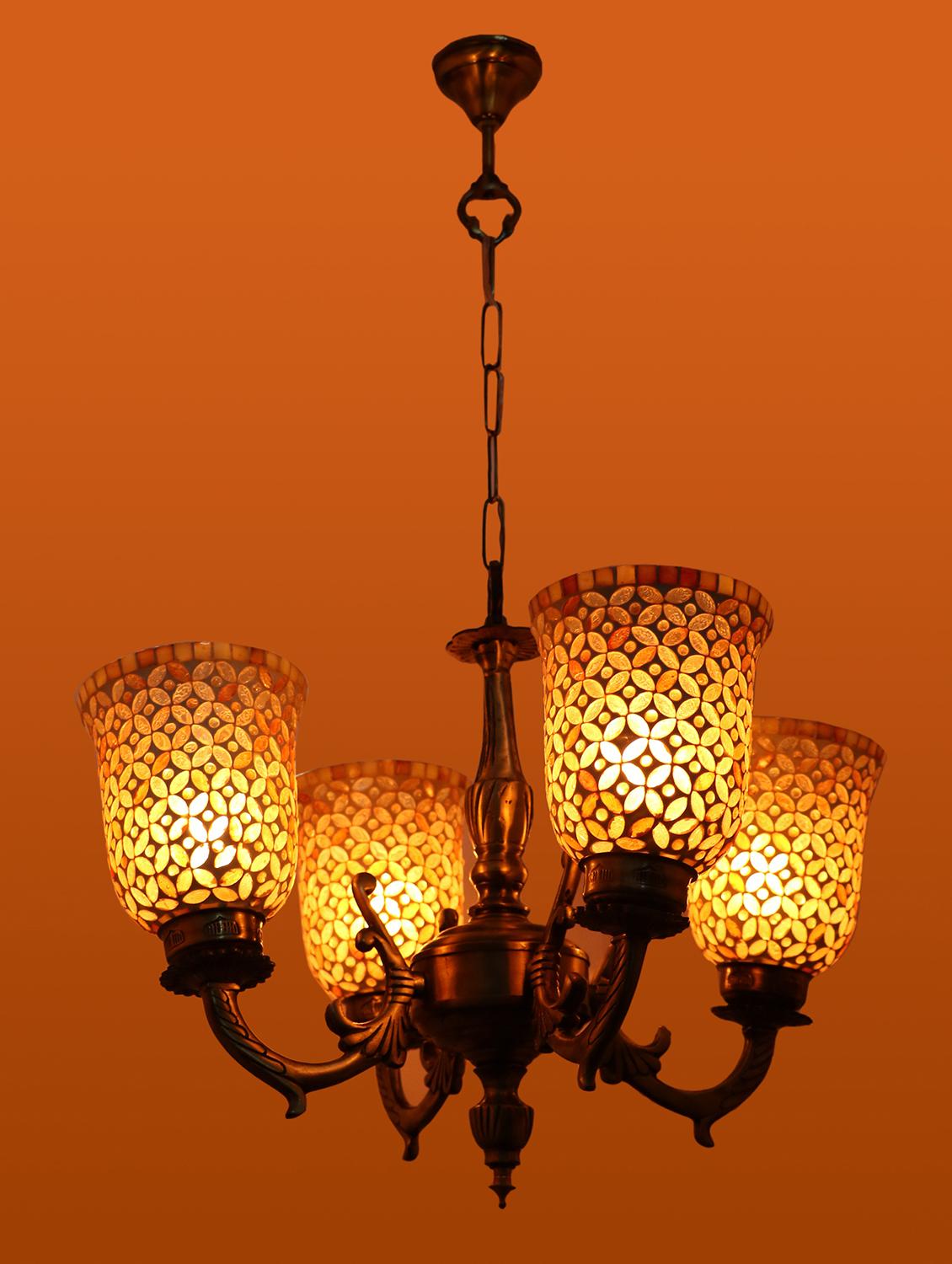 royal chandelier decorate with chips & beeds glass for magical & romantic lighting effect ,4 light ceiling pandent lamp - 15490402 -  Standard Image - 1
