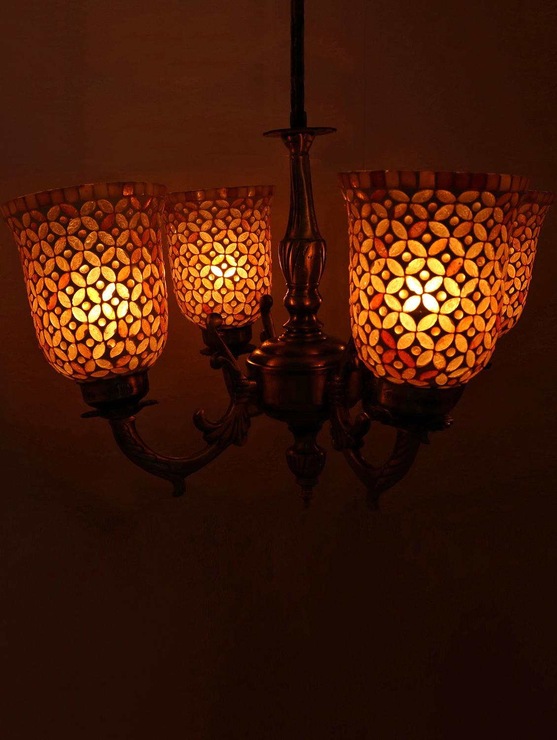 royal chandelier decorate with chips & beeds glass for magical & romantic lighting effect ,4 light ceiling pandent lamp - 15490402 - Standard Image - 4