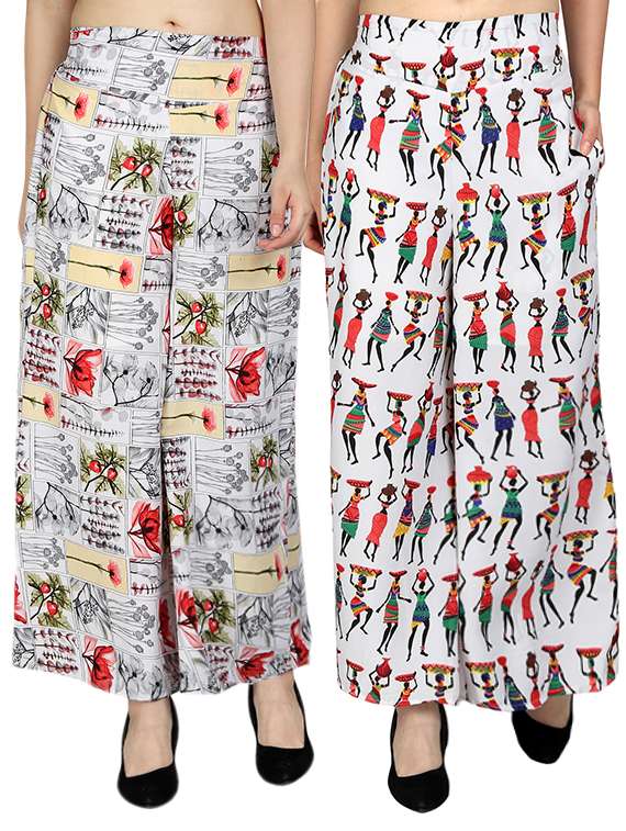 set of 2 printed flared palazzo