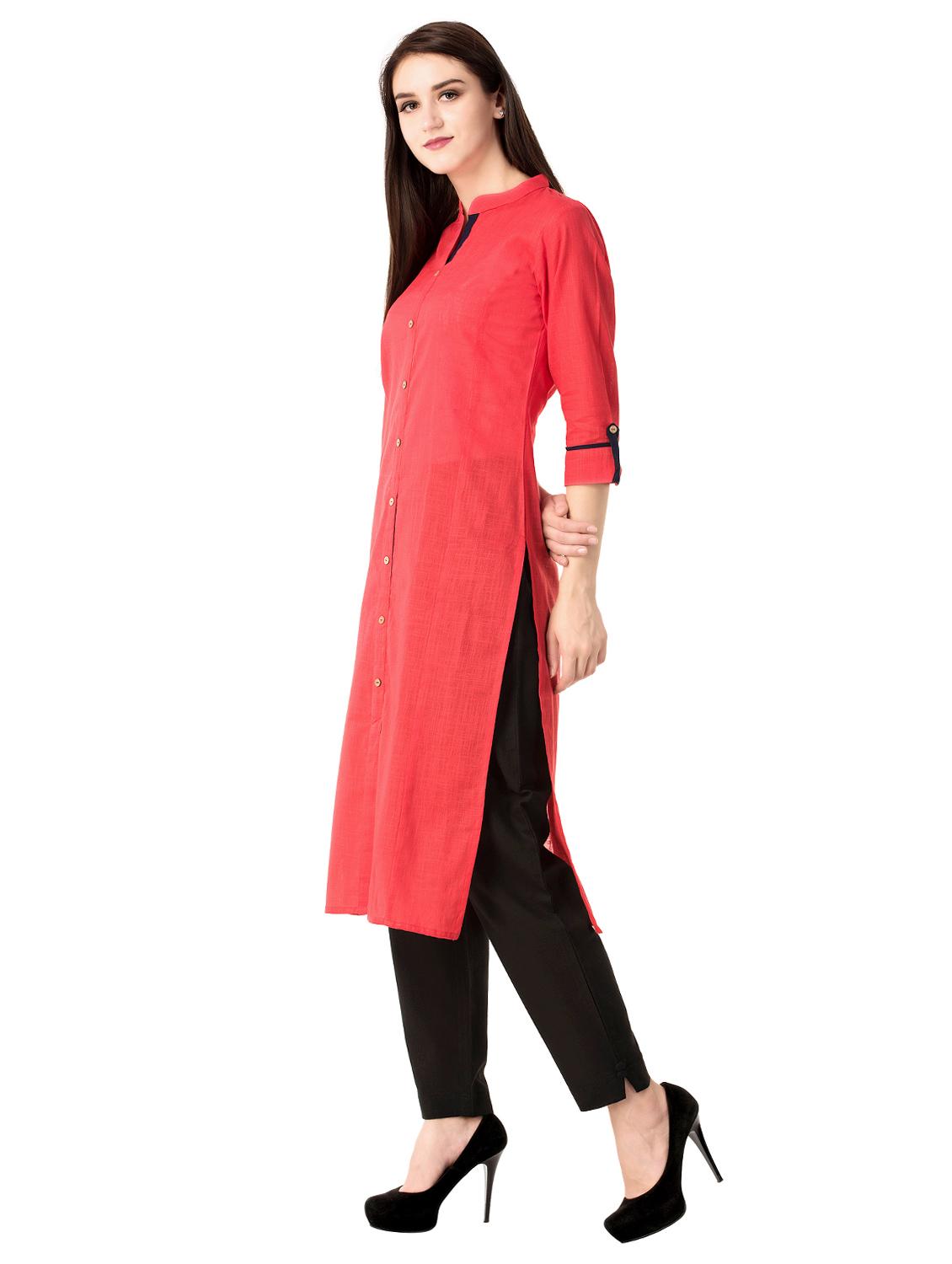 rose red straight kurta - 15493095 - Standard Image - 1