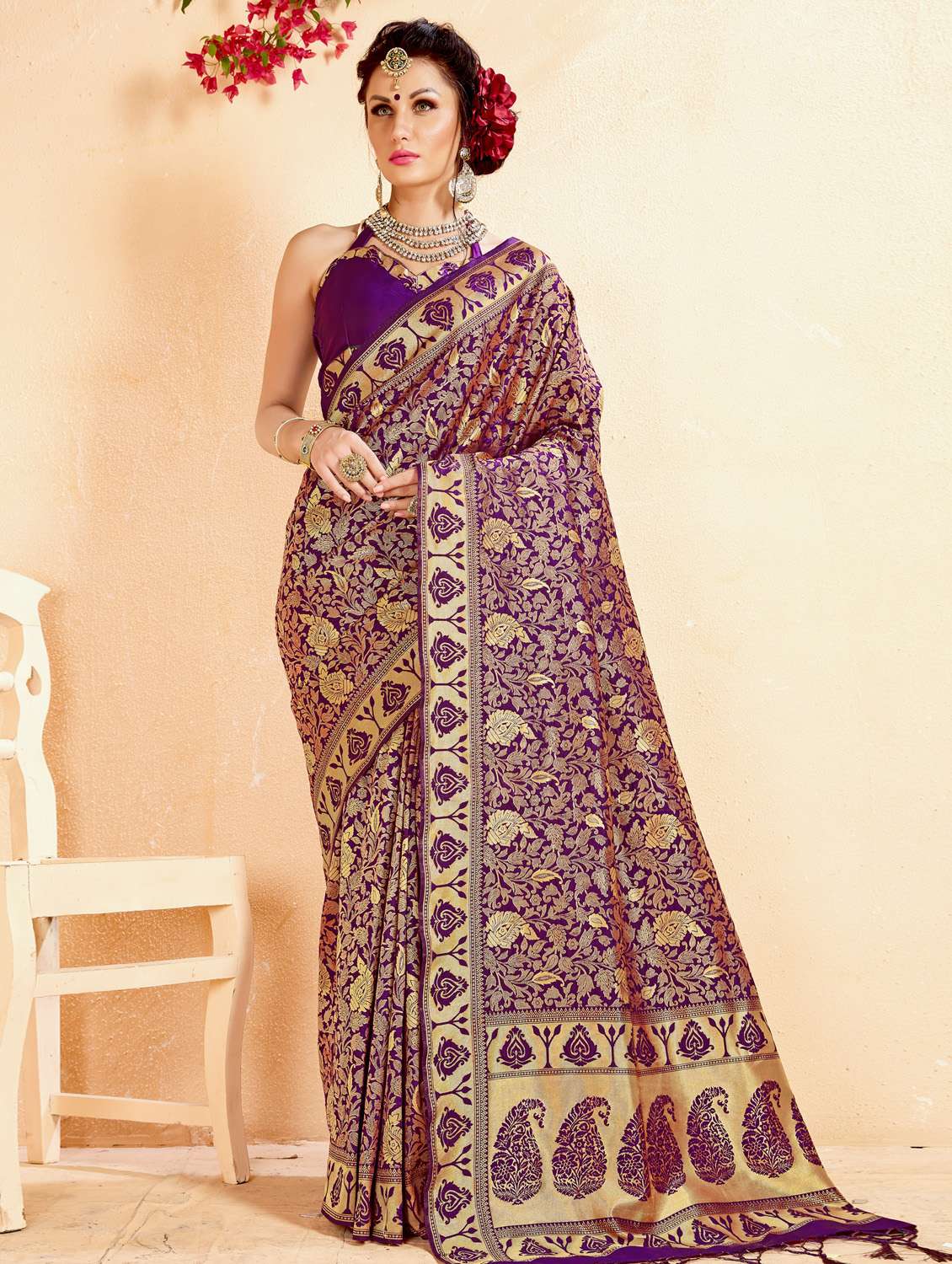 zari floral kanjivaram saree with blouse