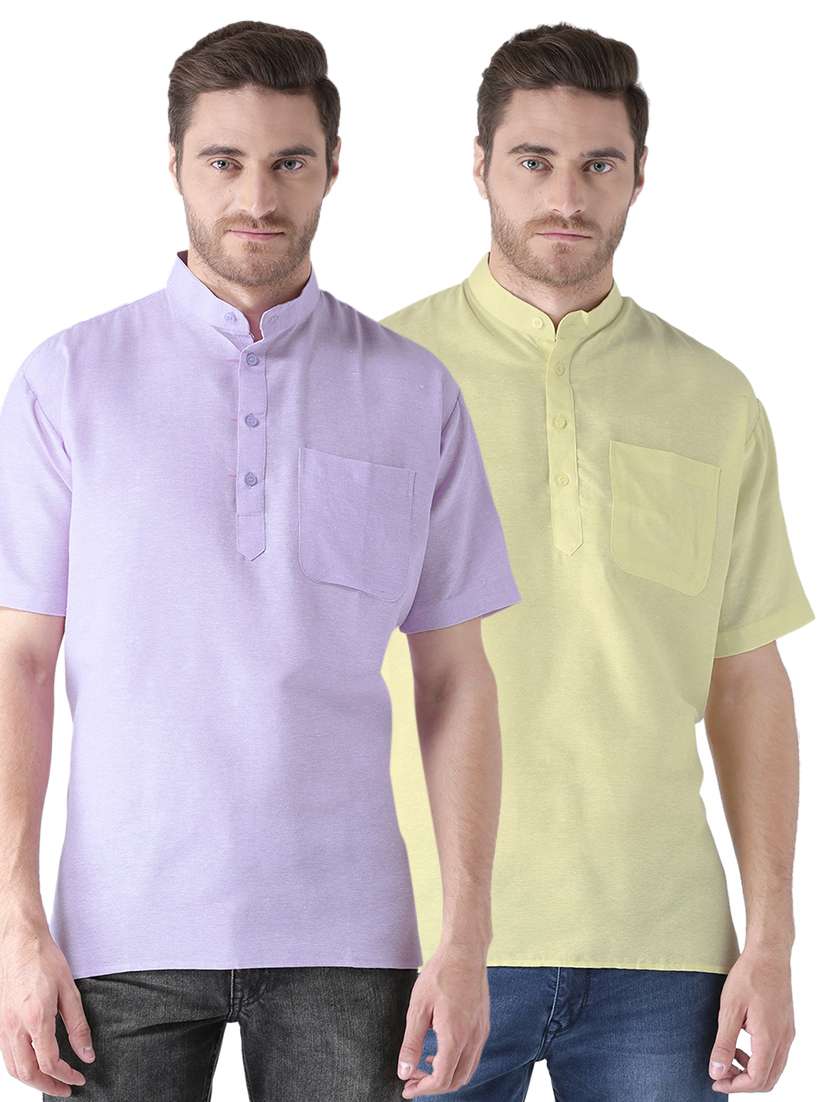 multi colored khadi short kurta