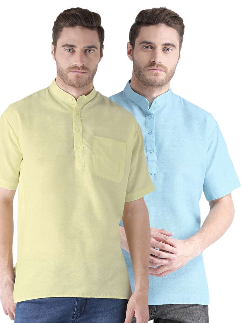 multi colored khadi short kurta