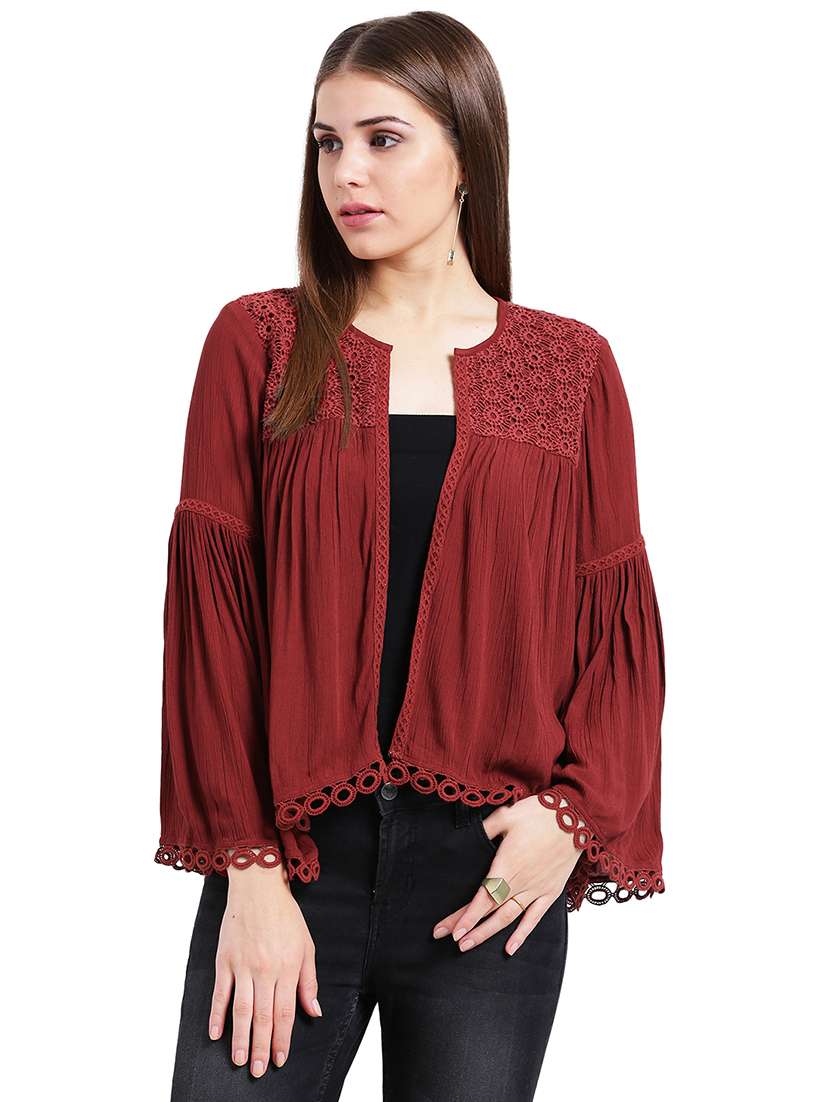 bell sleeved gather detail embroidered shrug