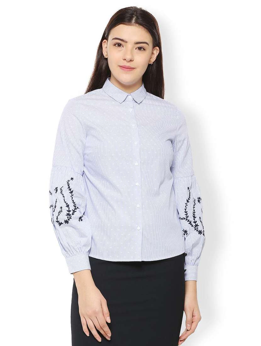embroidered sleeve detail striped shirt