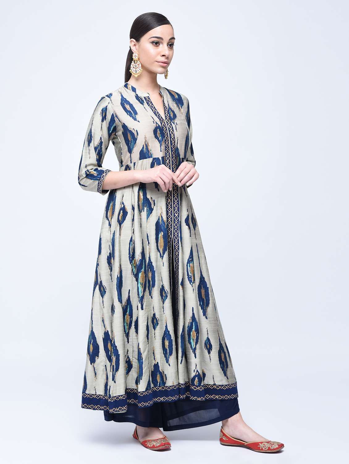 silk anarkali ikat print kurta
