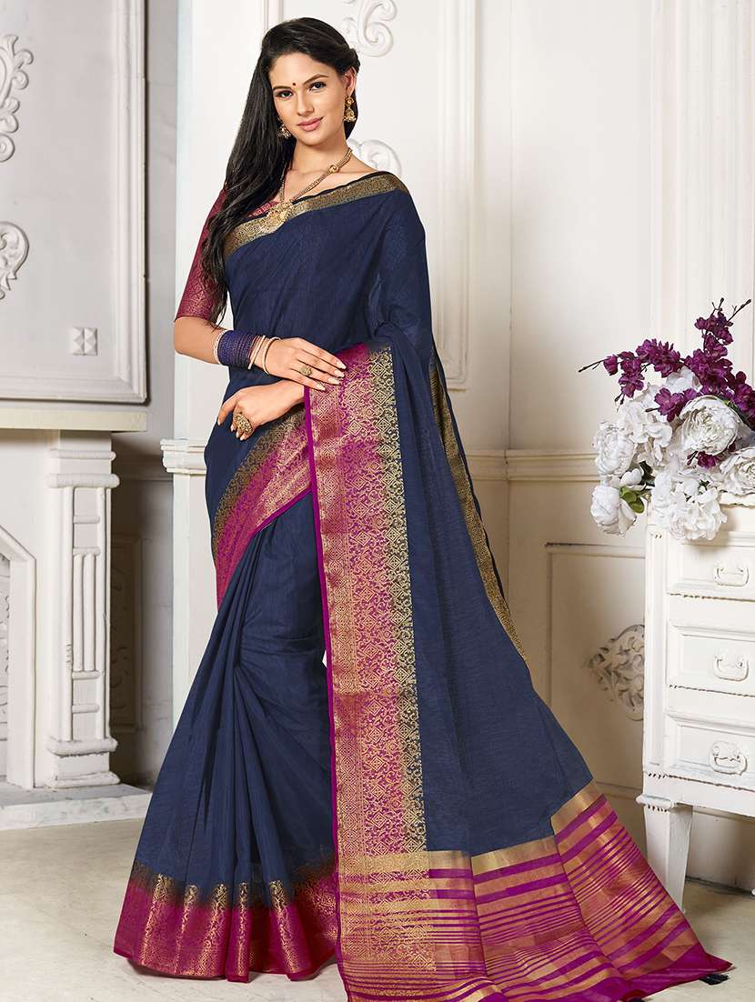 linen zari bordered saree with blouse