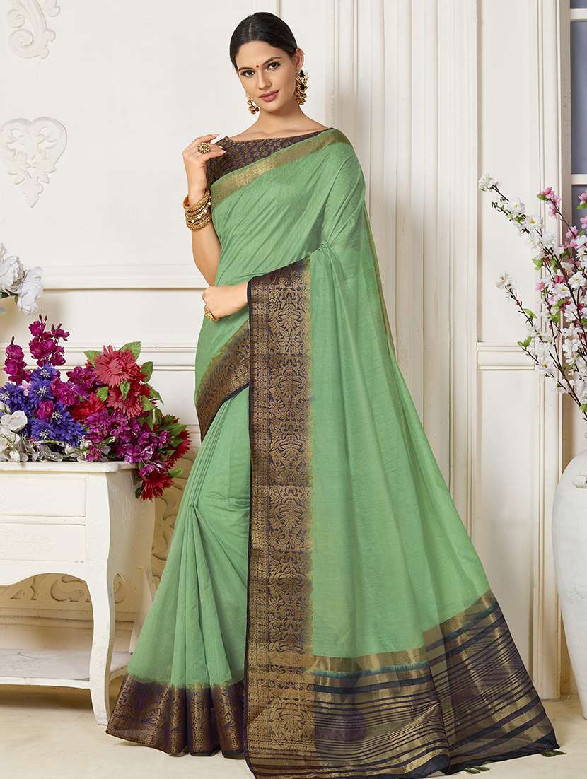 linen zari bordered saree with blouse