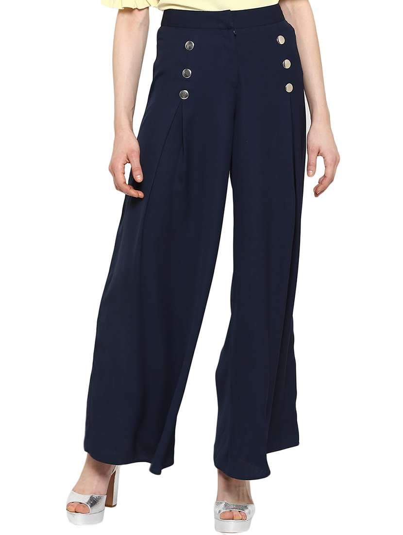 button detail flared palazzo