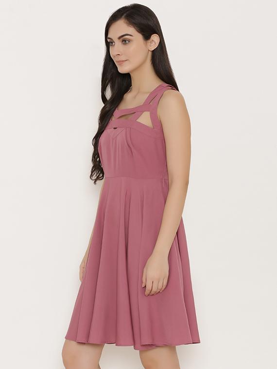 neck cutout flared dress - 15503575 -  Standard Image - 1