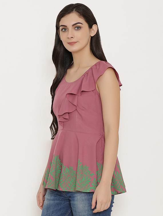 ruffle detail block print peplum top - 15503587 - Standard Image - 1