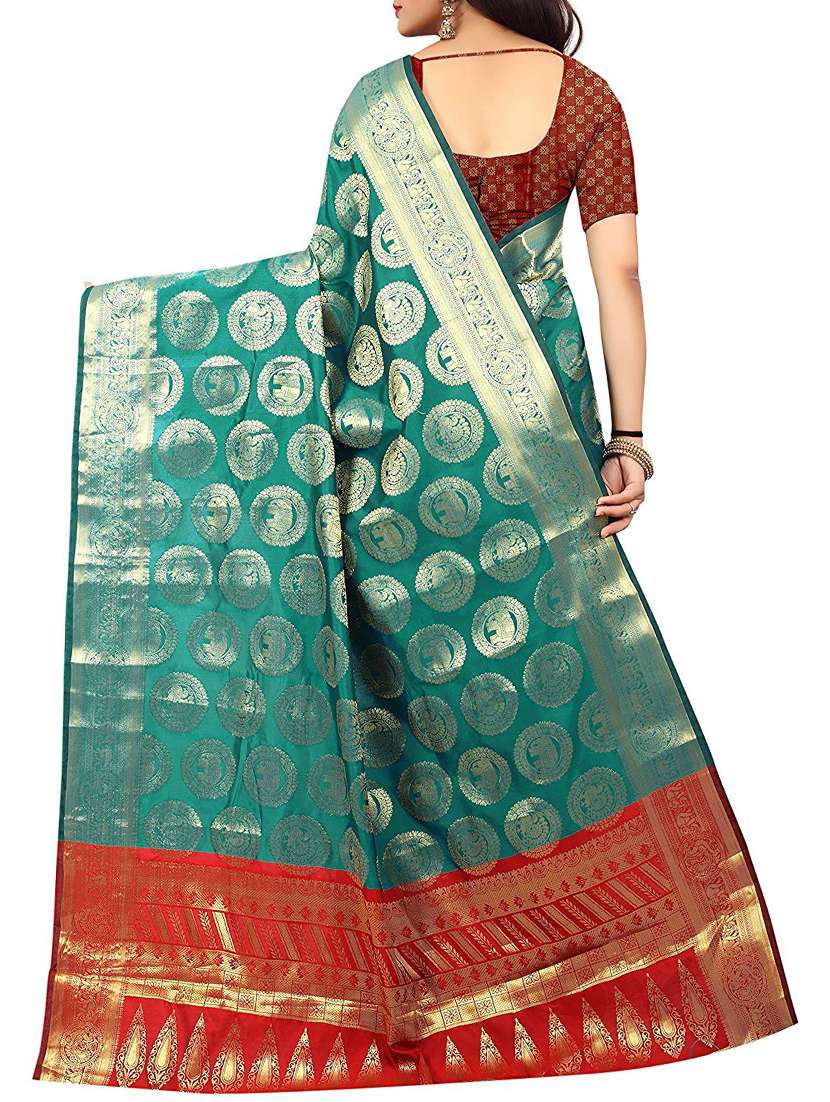 ethnic motif foil printed saree with blouse - 15504066 - Standard Image - 1