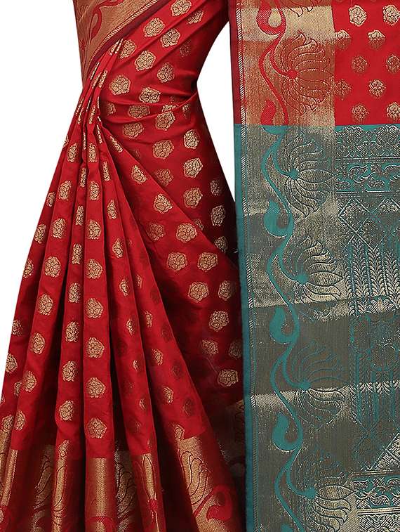 maroon zari jacquard banarasi saree with blouse - 15504091 -  Standard Image - 1