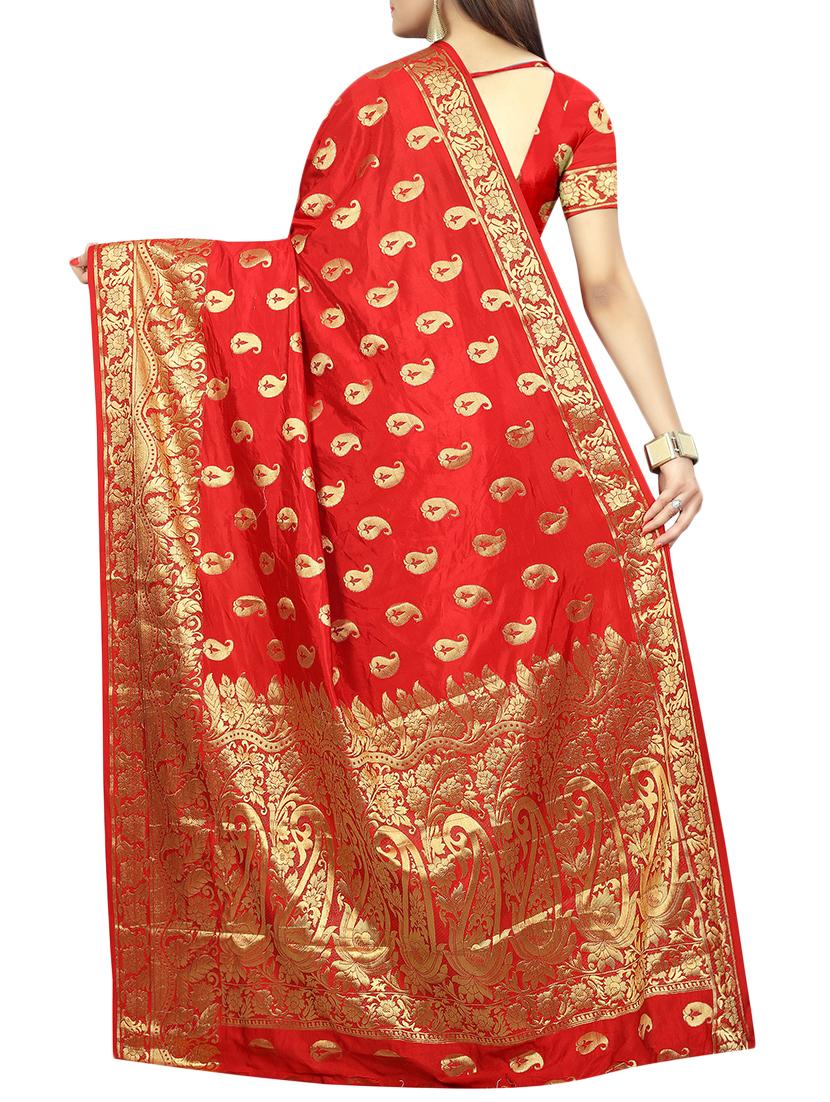 maroon cotton silk banarasi saree with blouse - 15504152 - Standard Image - 1