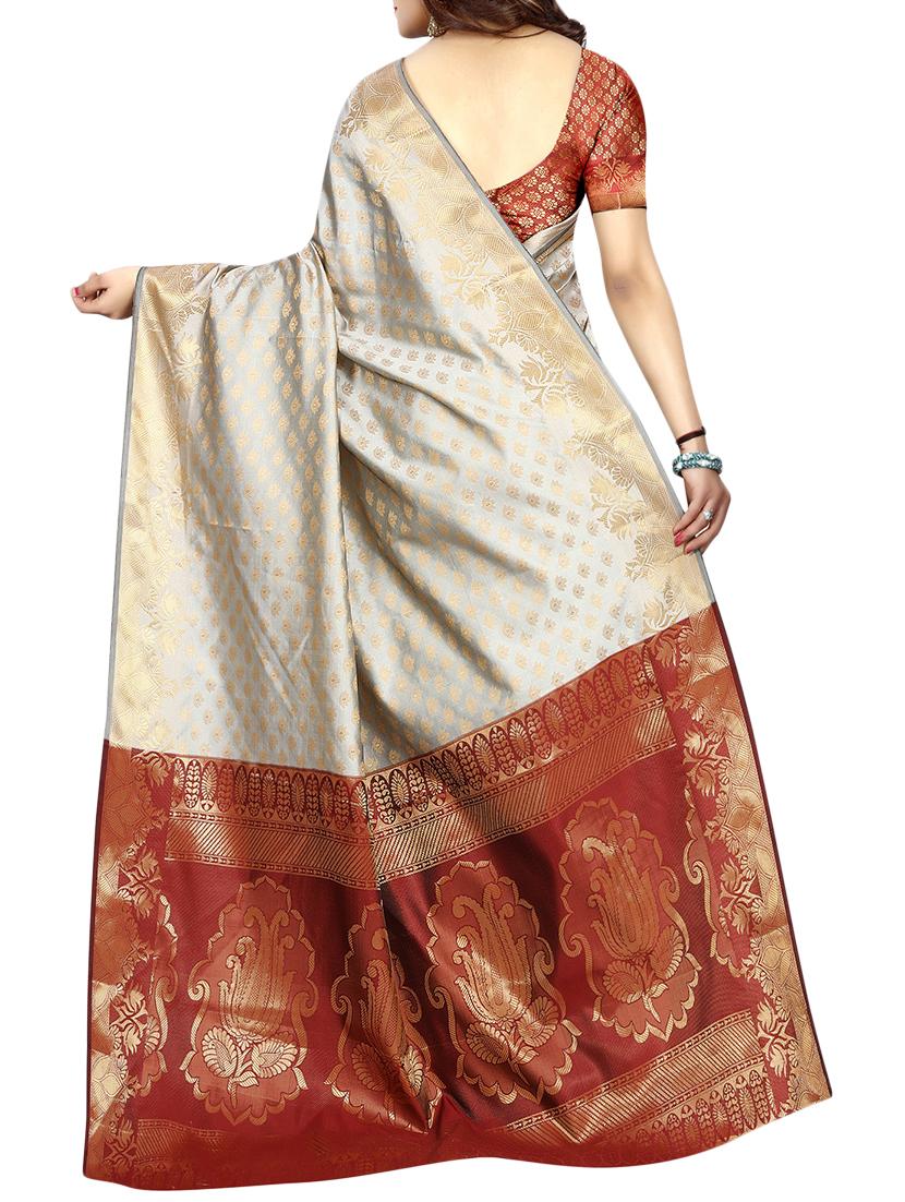 zari motif banarasi saree with blouse - 15504155 -  Standard Image - 1