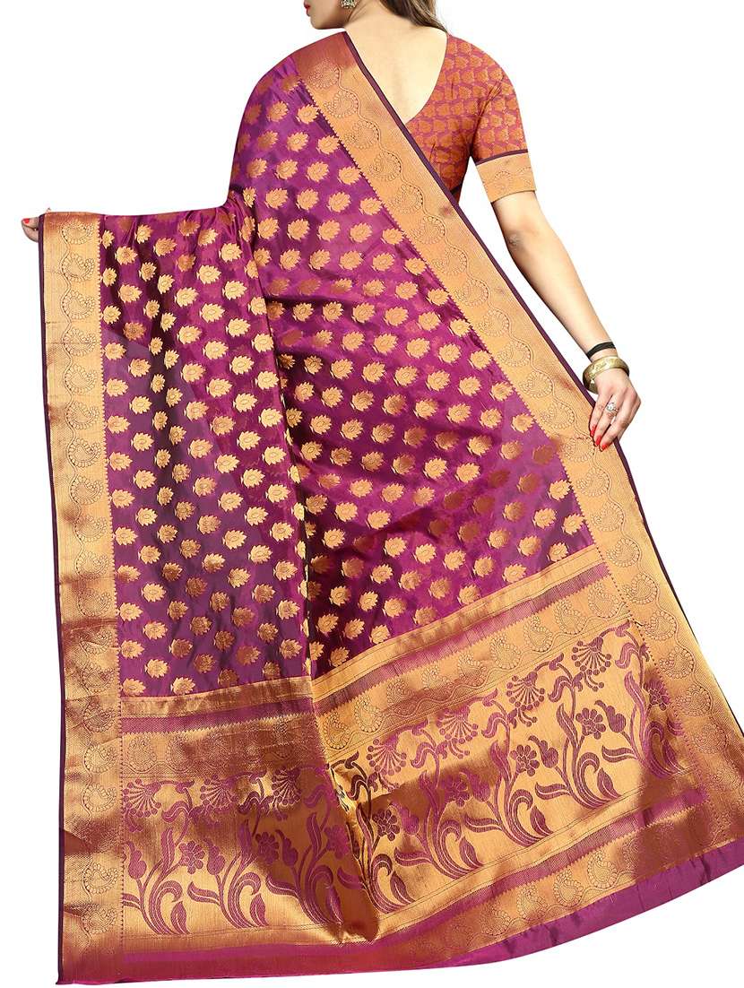 ethnic zari motifs banarasi saree with blouse - 15504180 -  Standard Image - 1