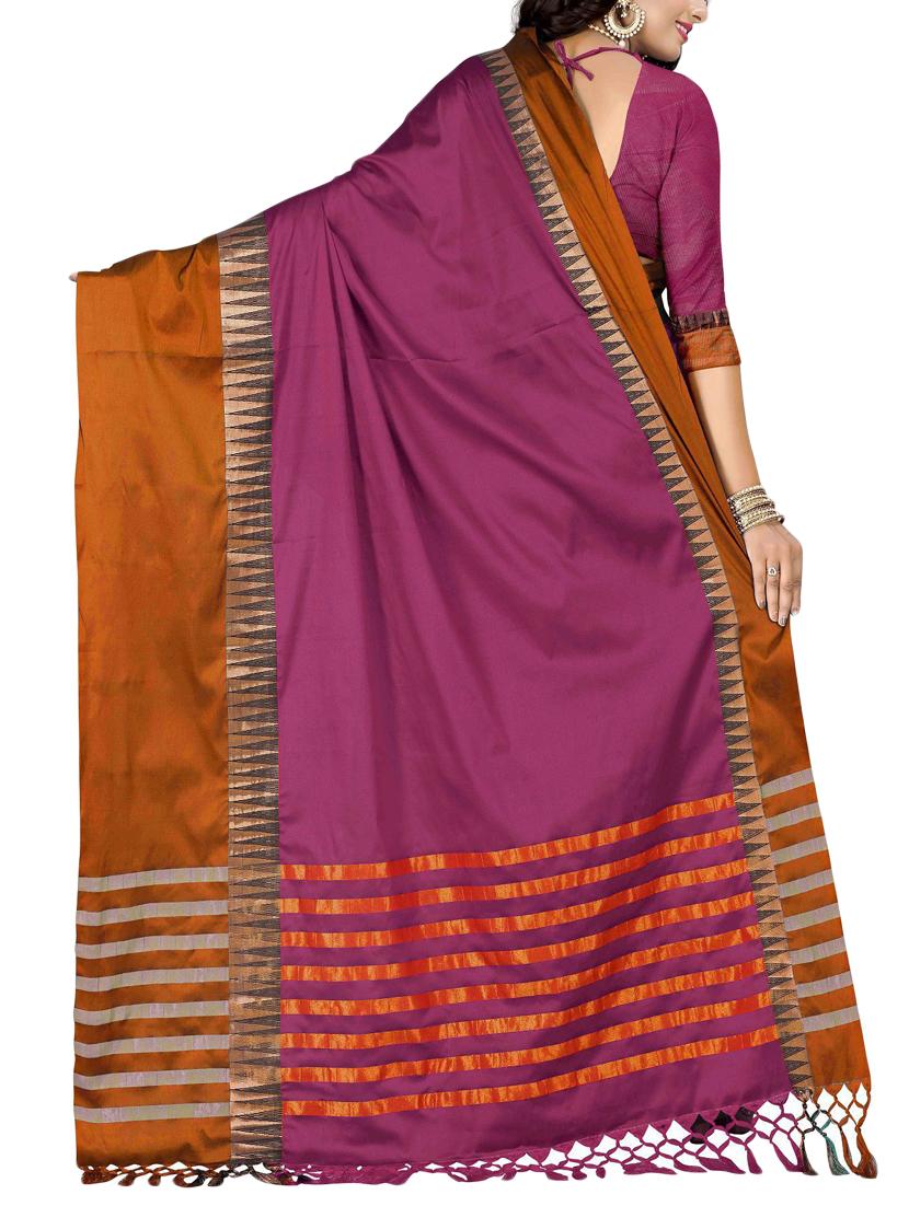 contrast bordered chanderi saree with blouse - 15504211 - Standard Image - 1