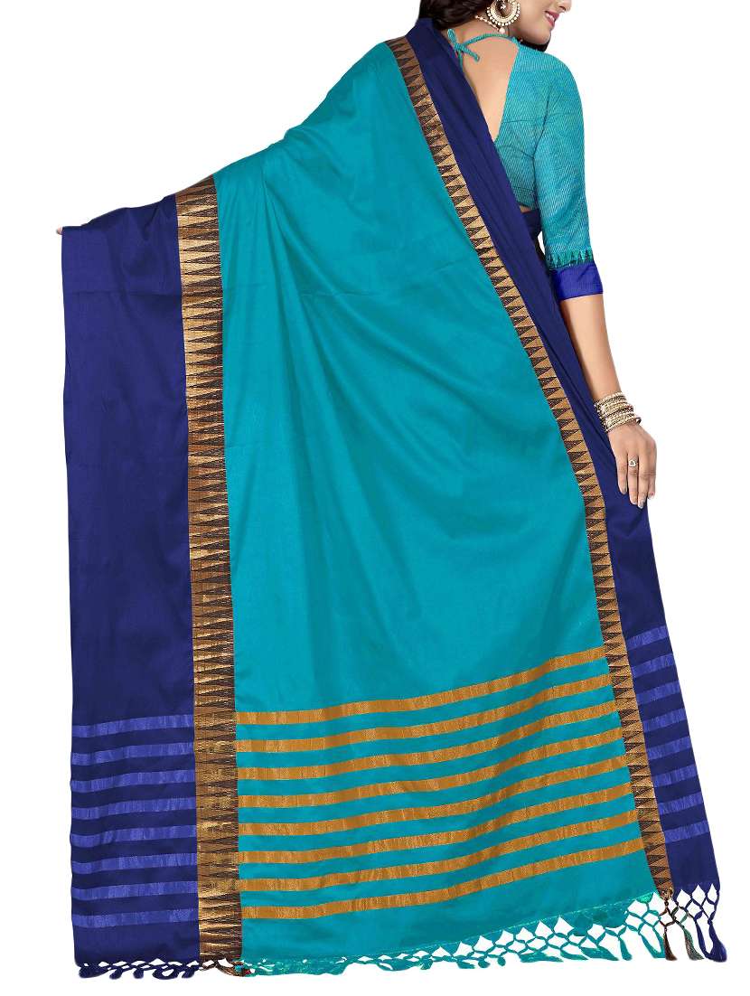 contrast bordered chanderi saree with blouse - 15504214 -  Standard Image - 1