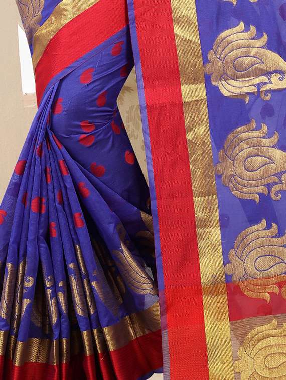 contrast border banarsi saree with blouse - 15504236 -  Standard Image - 1