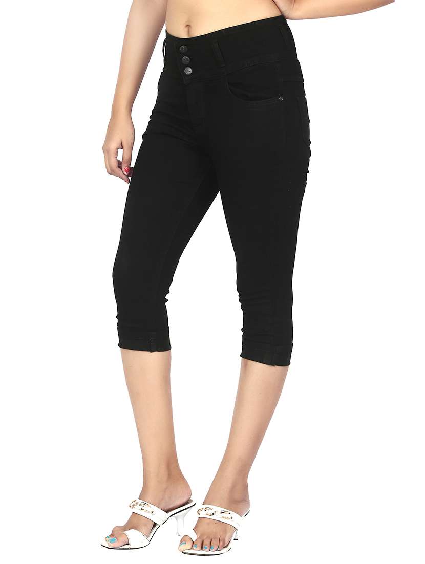 high waist denim capri - 15504494 - Standard Image - 1