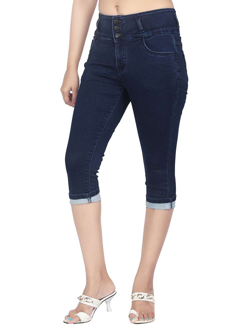 high waist denim capri - 15504495 -  Standard Image - 1