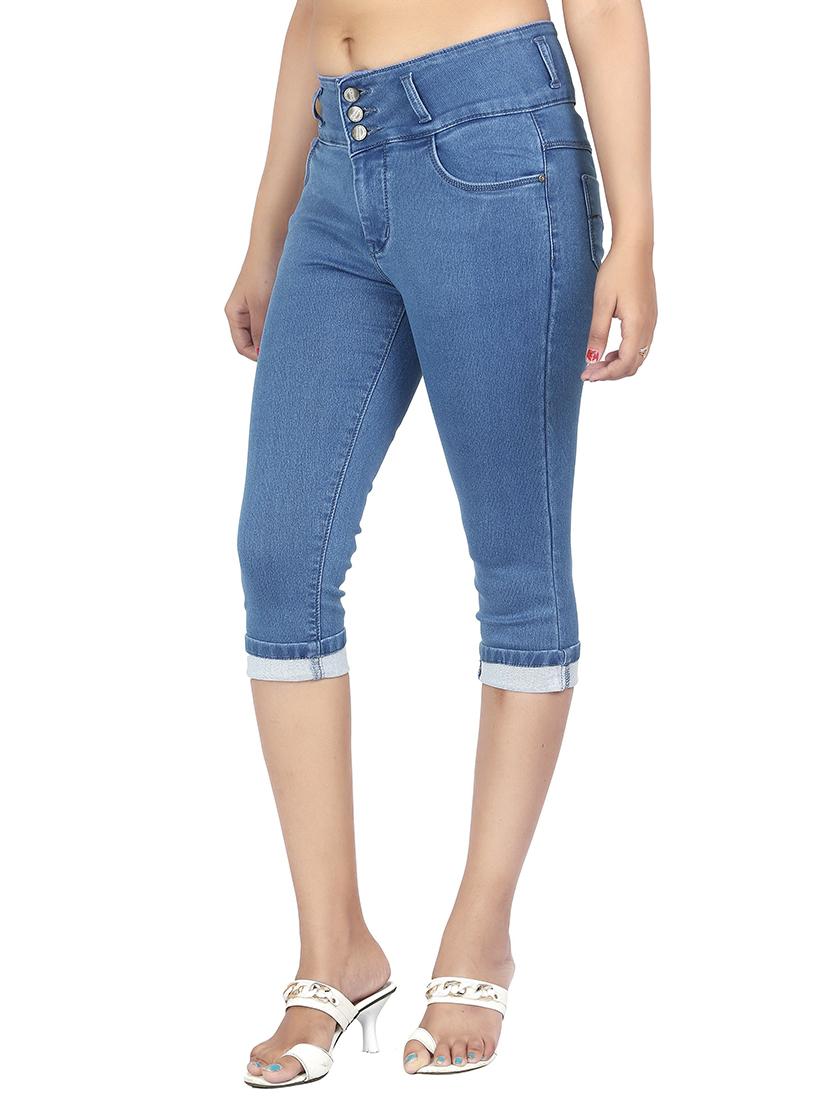 high waist denim capri - 15504498 -  Standard Image - 1