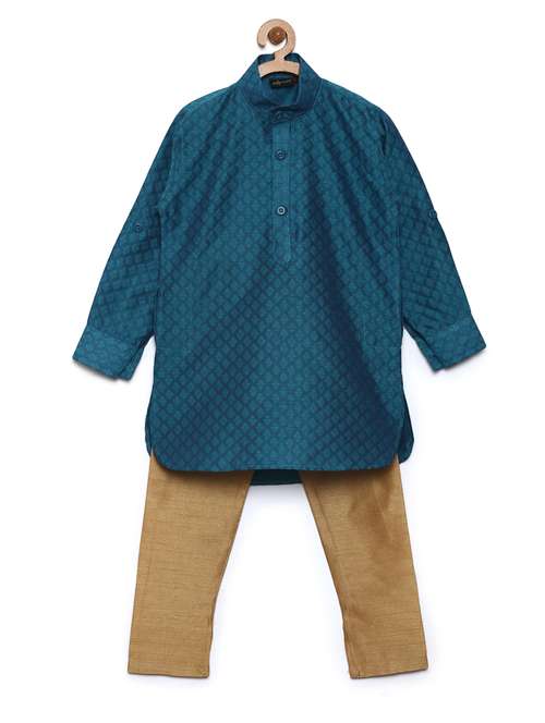 green cotton blend kurta set - 15505464 - Standard Image - 0