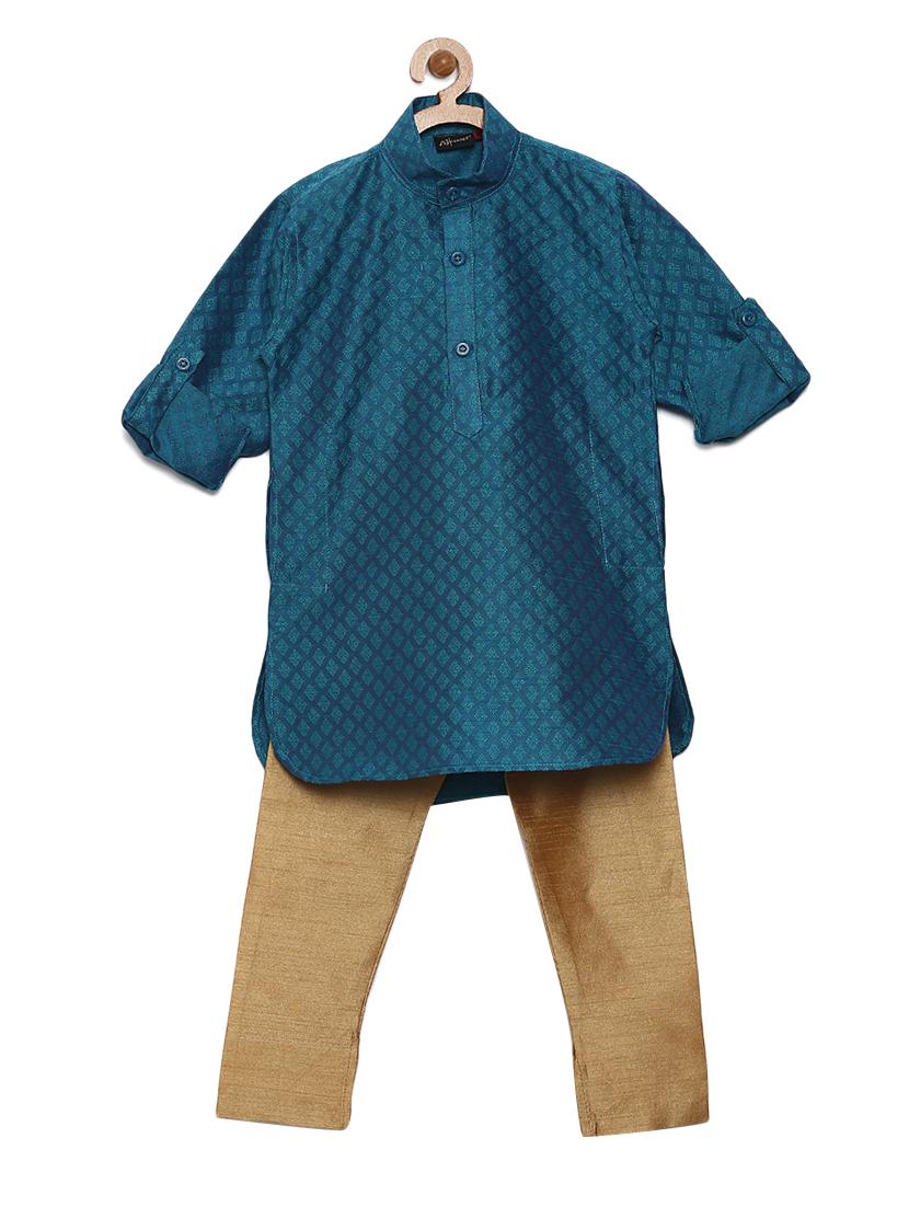 green cotton blend kurta set - 15505464 -  Standard Image - 1